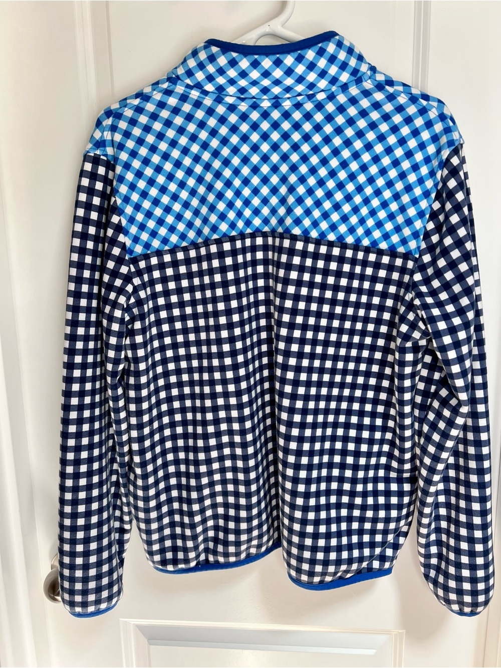 Lands' End x Draper James Gingham Navy & Blue Snap Neck Pullover Sweatshirt Sz L - Picture 3 of 9